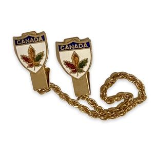 Vintage Sweater Clips Guard Canada Maple Leaf 50s 60s Gold Tone